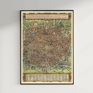 Alte Karte von Rom, 1588 von Georg Braun - Forum, Pantheon, Circus Maximus, Kolosseum, Vatikanstadt, antike Ruinen - gerahmt, ungerahmt