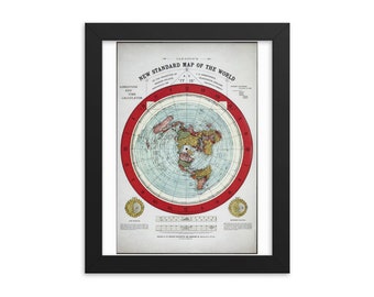 Terre plate Carte de Gleason ÉDITION RESTAURÉE ancienne carte, grande carte, décor antique, carte surdimensionnée imprimée-ENCADRÉ #flatearth