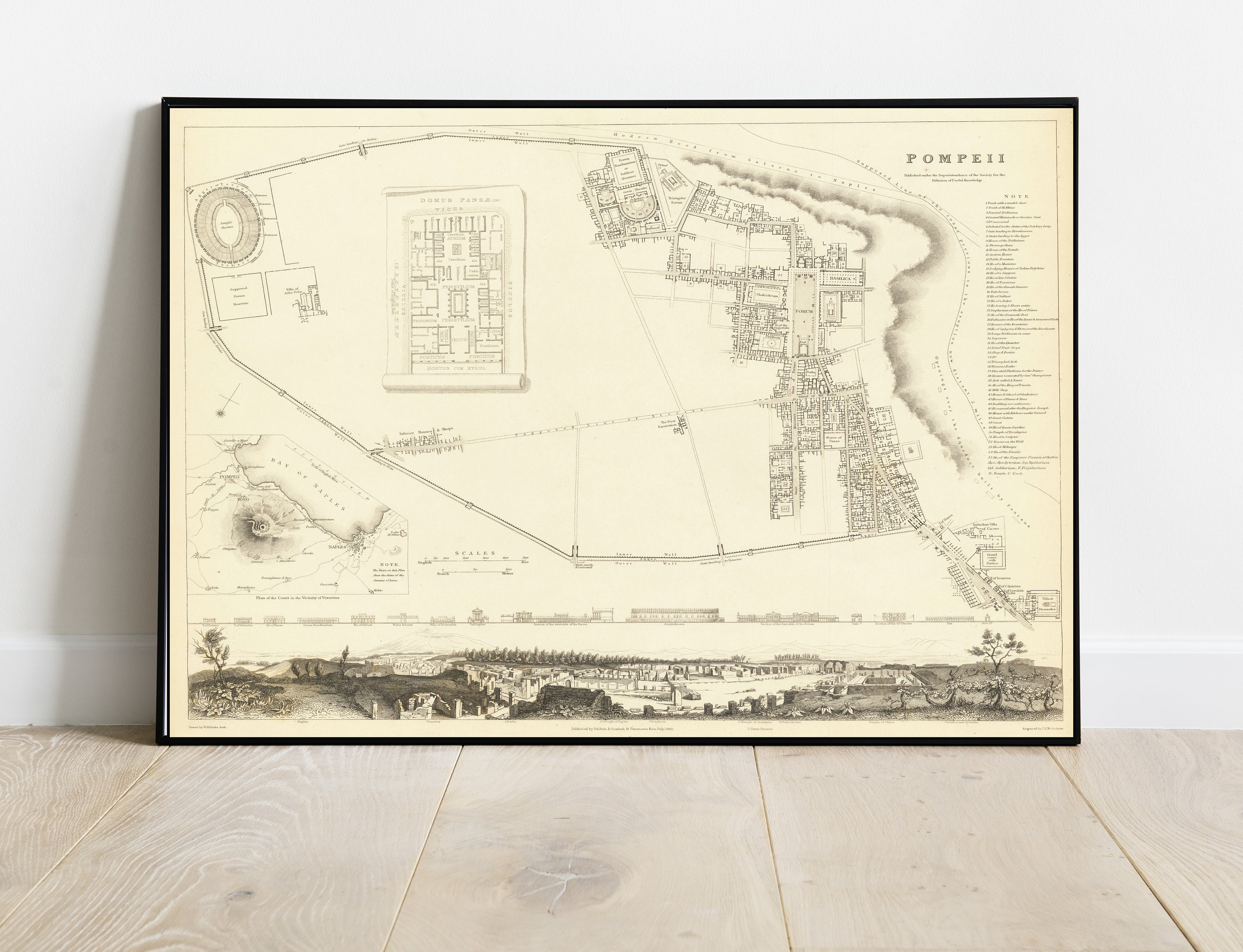 Beautiful Vintage Map of Pompeii 1832 | Old Map Print | Vintage Wall Art | Interior Design Ideas