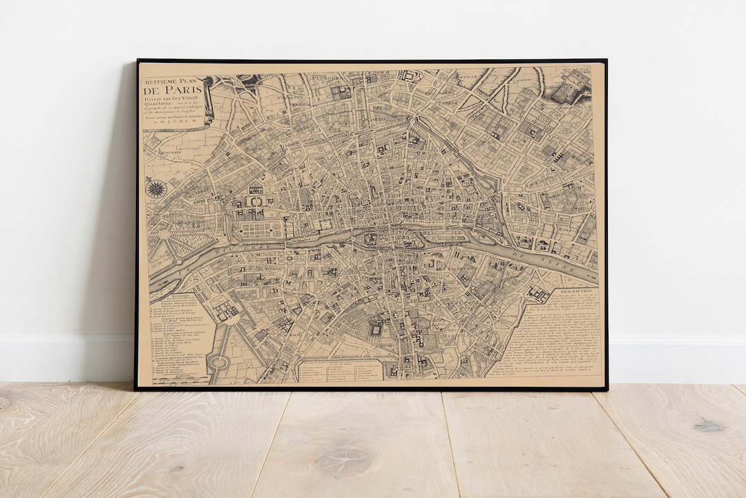 Vintage Paris Map Print 1705 Old World Map of Paris France Street Map ...