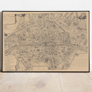 Mapa vintage de Paris Impressão 1705 Mapa do velho mundo de Paris França Mapa de ruas Belas artes Imprimir papel ideia de presente de primeiro aniversário para amantes franceses