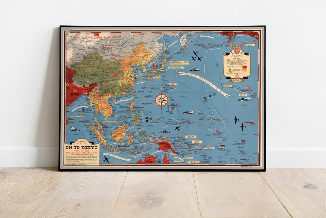 Old World War 2 Map of the Pacific and Tokyo in 1942 by Stanley Turner ...