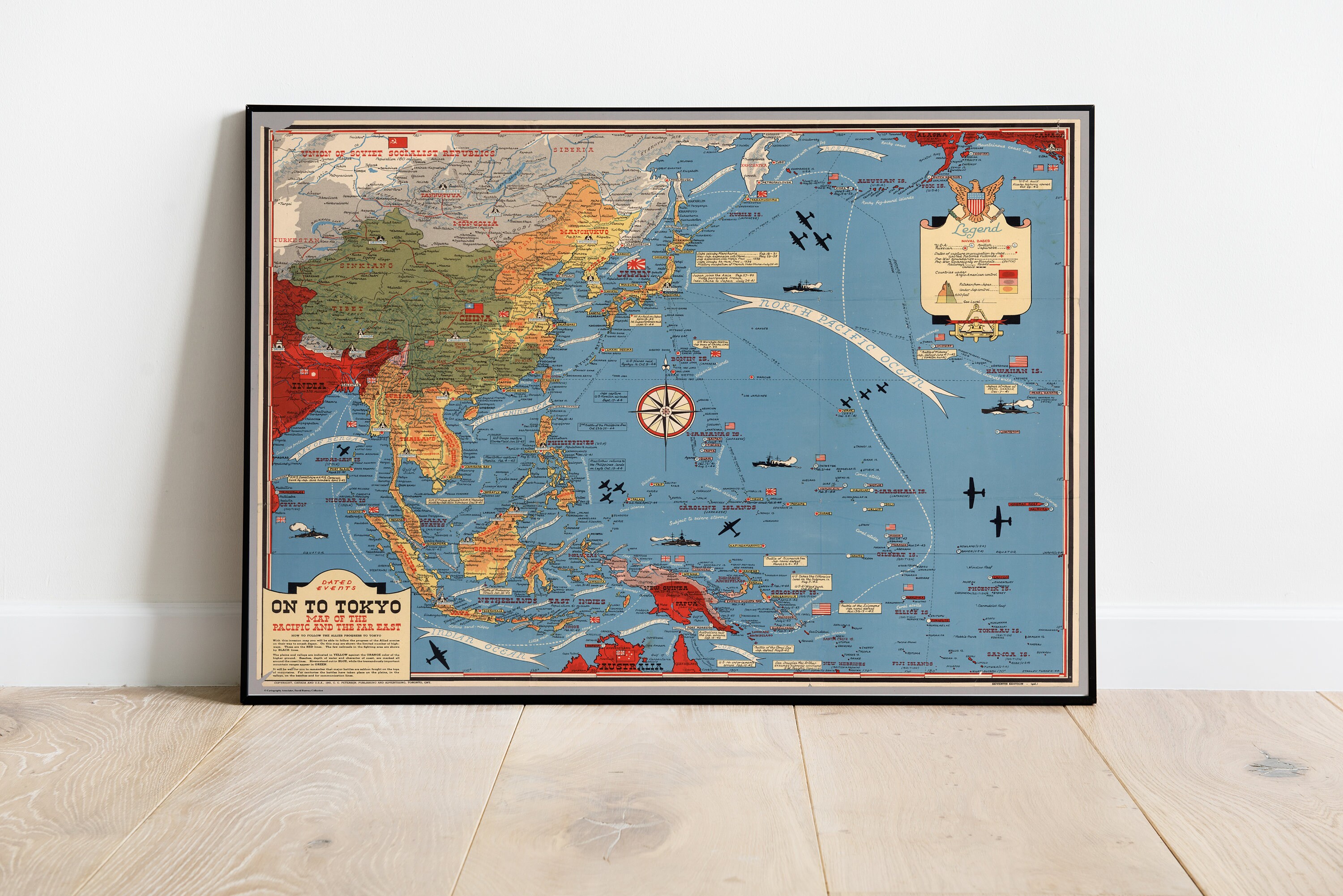 Old World War 2 Map of the Pacific and Tokyo in 1942 by Stanley Turner ...