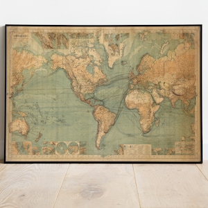 World On Mercators Projection map | Vintage Poster Wall Art Print | Vintage World Map