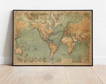 ヴィンテージ 1950 年の世界自由地図壁画 - 古い絵画の世界地図