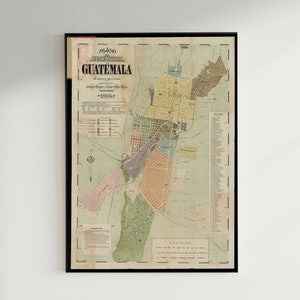 Mapa antiguo de la ciudad de Guatemala 1894 Mapa vintage / Póster vintage Impresión de arte de pared / Impresión de mapa de pared / Impresión de mapa antiguo