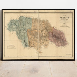 Oude kaart van Jamaica 1888 Vintage kaart van Jamaica | Vintage poster kunst aan de muur afdrukken | Wandkaart afdrukken | Oude kaartafdruk