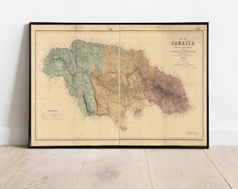 Old Map of Jamaica 1888 Vintage map of Jamaica | Vintage Poster Wall Art Print | Wall Map Print | Old Map Print