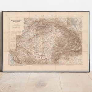 Vintage Landkarte von Ungarn, alte Ungarn Karte, Ungarn Poster Karte, Ungarn Wandkarte, Ungarische Geschenke, Ungarn Karte Leinwand.