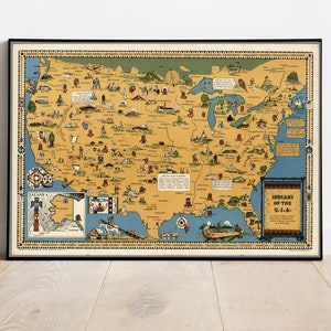 Alte Karte der Indianer 1944 - Indianer der USA: Historische Stämme - Navajo, Cherokee, Chippewa, Sioux, Choctaw - Geschenk