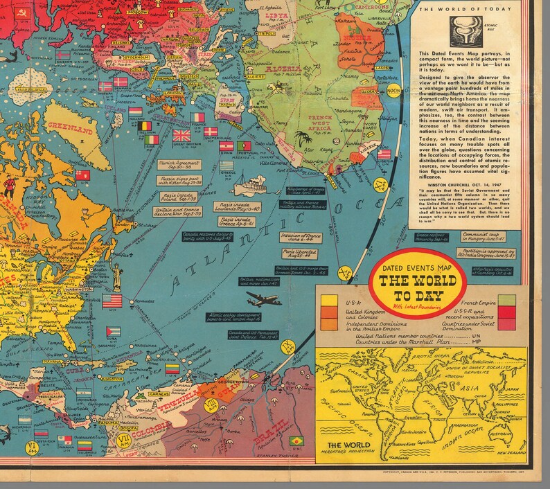 Rare Old World War 2 Map, 1944 by Stanley Turner dated Events WW2