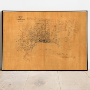 Nashville Map Old Map of Nashville Tennessee 1860 Vintage Old Nashville City map large WALL Map Poster Home Decor Housewarming gift idea