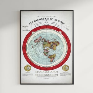 Flat Earth Gleason Kaart GERESTAUREERDE EDITIE oude kaart, grote kaart, antieke inrichting, oversized kaart afdrukken #flatearth