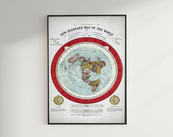 Terre plate Carte de Gleason ÉDITION RESTAURÉE ancienne carte, grande carte, décor antique, impression de carte surdimensionnée #flatearth