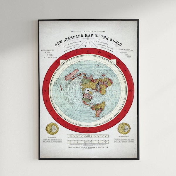 Plano Tierra Gleason Mapa EDICIÓN RESTAURADA mapa antiguo, mapa grande, decoración antigua, impresión de mapa de gran tamaño #flatearth