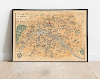 20世紀初頭のパリの古地図。主要なモニュメントがすべて表示されてい