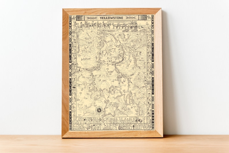 1931 Yellowstone National Park Map - Vintage Humorous Illustrated Old ...