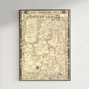 1931 Yellowstone National Park Map - Vintage Humorous Illustrated Old Yellowstone Map Art Print by Jo Mora