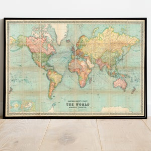 Seltene alte Weltkarte Vintage Atlas 1914 Mercator Projektion von John Bartholomew