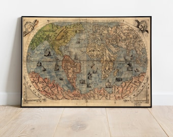 1565 Known World Map and of the Americas by Gastaldi Bertelli - Vintage Old World Wall Map Art Print Poster