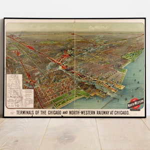 Old map of Chicago (1902) Chicago Railroad map, Chicago Map, Vintage Railway map, Large Chicago wall Map wall art