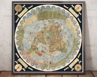 Ancienne carte de la Terre plate - 1587 par Monte Urbano - Grande carte du monde Planche murale - Cadeau