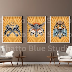 Traditional Tattoo Flash Sheet, Spark Plug, Rods and Piston Tattoo Flash, Set of 3, Old School Ink Digital Prints, Motor Head Tattoo Art