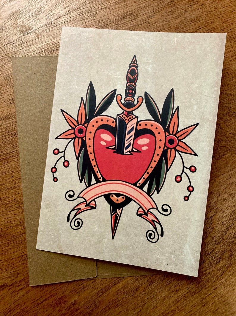 Valentine's Day Card, Blank Card, Birthday Card Tattoo, Traditional ...