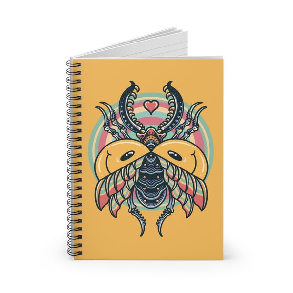 Smiley Beetle, Beetle Tattoo, Colorful Happy Beetle, Beetle,  Spiral Notebook 6x8", Old School Tattoo, Tattoo, Gift