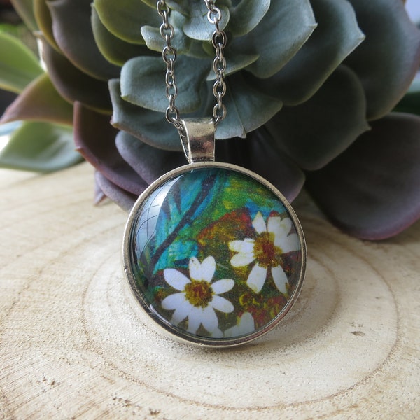 Pendentif cabochon avec sa chaine - Acier Inoxydable