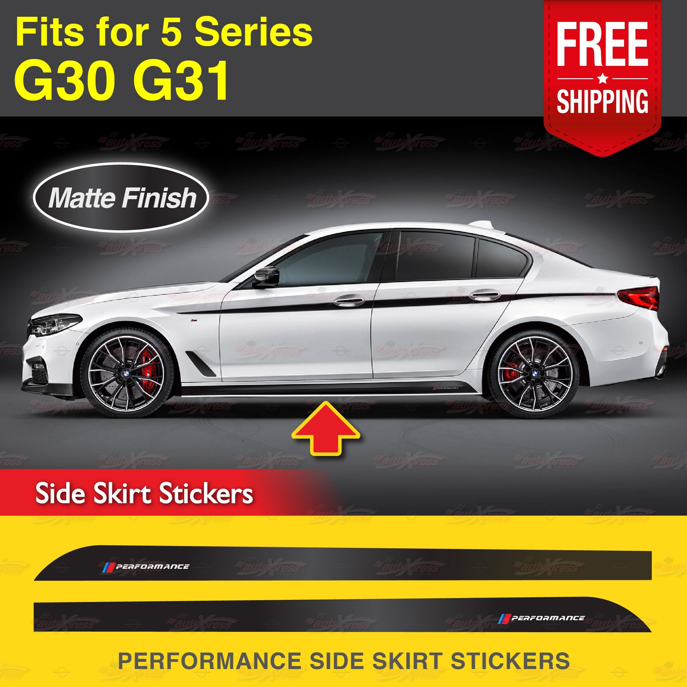 Performance Side Skirt Decals Racing Stripes MATTE BLACK Finish Vinyl  Stickers Designed for BMW G30 G31 5 Series Autoxpress 
