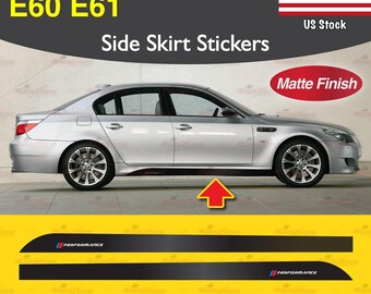 Compatible with BMW E60 E61 5 Series Performance Side Skirt Decals Trim MATTE BLACK Vinyl Stripes Stickers | AutoXtreme