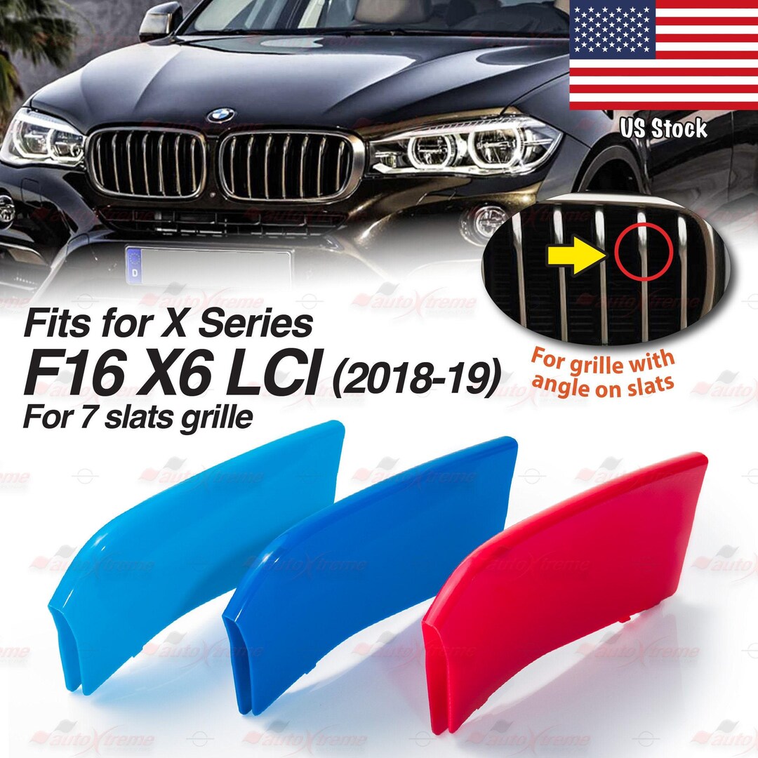 Tri-color 7 BARS Kidney Grille Front Cover Insert Clips Fits BMW X6 ...