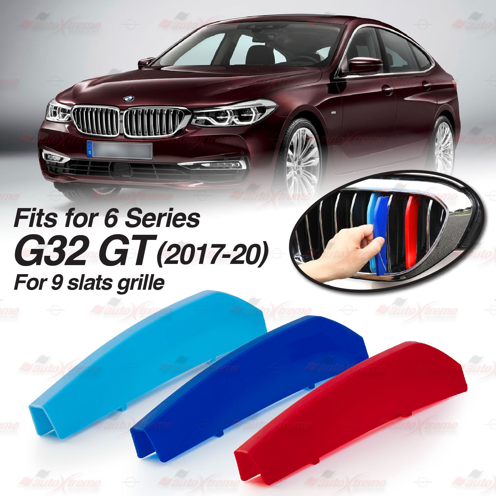 Tri-color 9 BARS Kidney Grille Front Cover Insert Clips Fits BMW 6 ...
