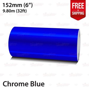 CHROME BLUE 6" 152mm Roll Pin Stripe Car PinStriping Styling Trim Adhesive Line Tape Decal Vinyl Sticker | 32ft 9.80m | AutoXpress