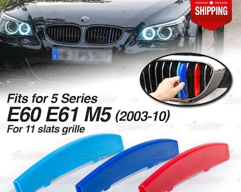 Parrilla de riñón M-Sport de 11 lamas con 3 clips de color para BMW Serie 5 E60 E61 M5 2003-2010 / AutoXpress