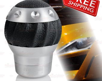 Universal 5 Speed Manual Aluminum Sports Car Gear Shift Knob BLACK with SILVER CASING with 3 Rubber Adapters Included | AutoXpress