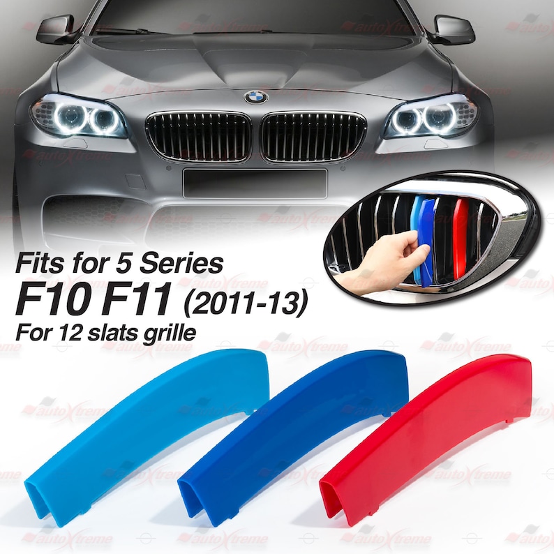 Tri-color 12 BARS Kidney Grille Front Cover Insert Clips Fits BMW 5 ...
