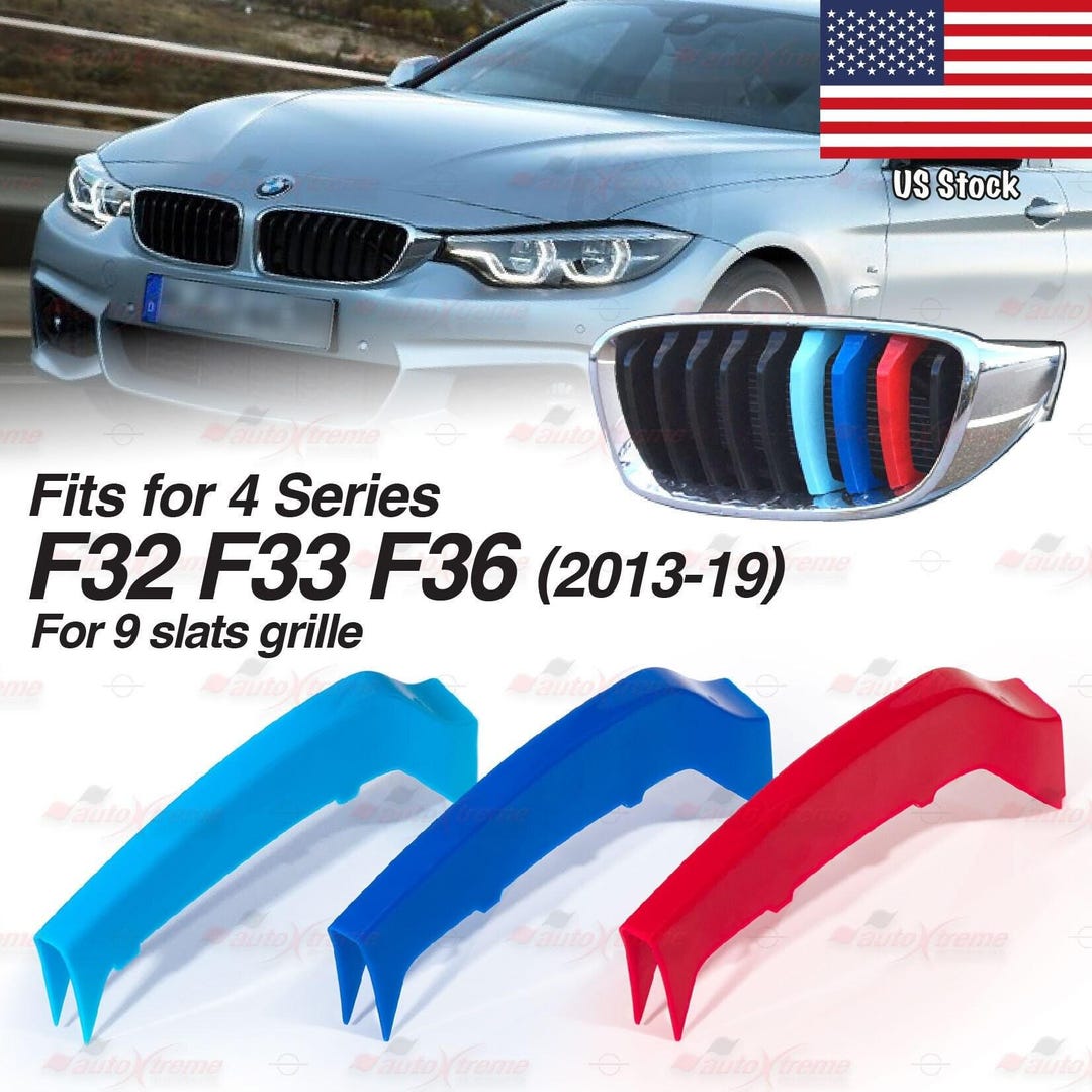 Tri-color 9 BARS Kidney Grille Front Cover Insert Clips Fits BMW 4 ...