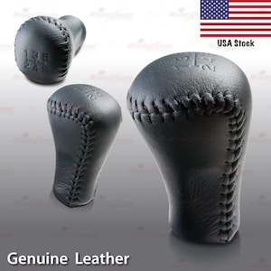 For Toyota Only 5 Gear Speed Authentic LEATHER in BLACK with BLACK Baseball Stitch Threads Sports Gear Shift Knob | AutoXtreme