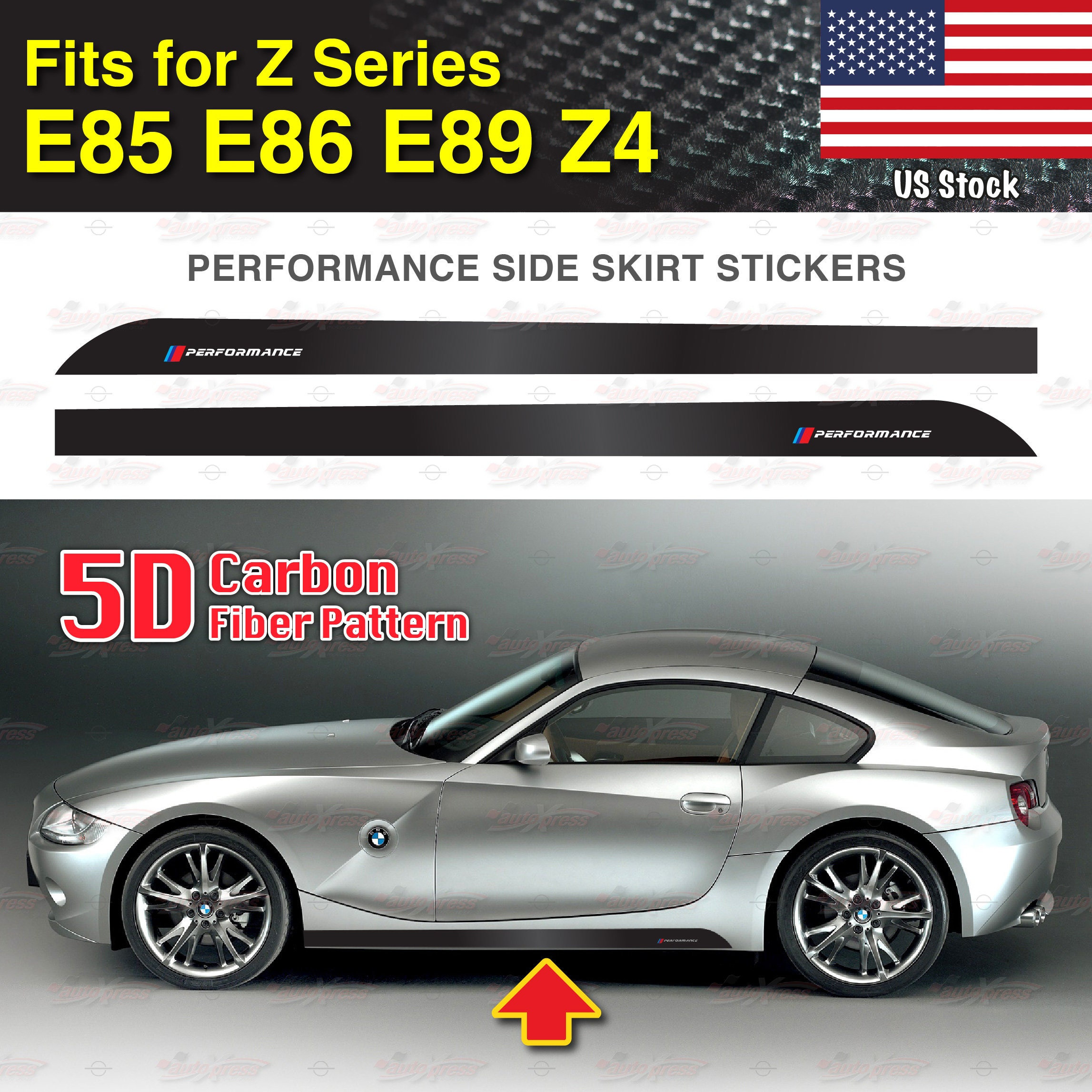 Performance Side Skirt Stickers 5D CARBON PATTERN Vinyl Styling