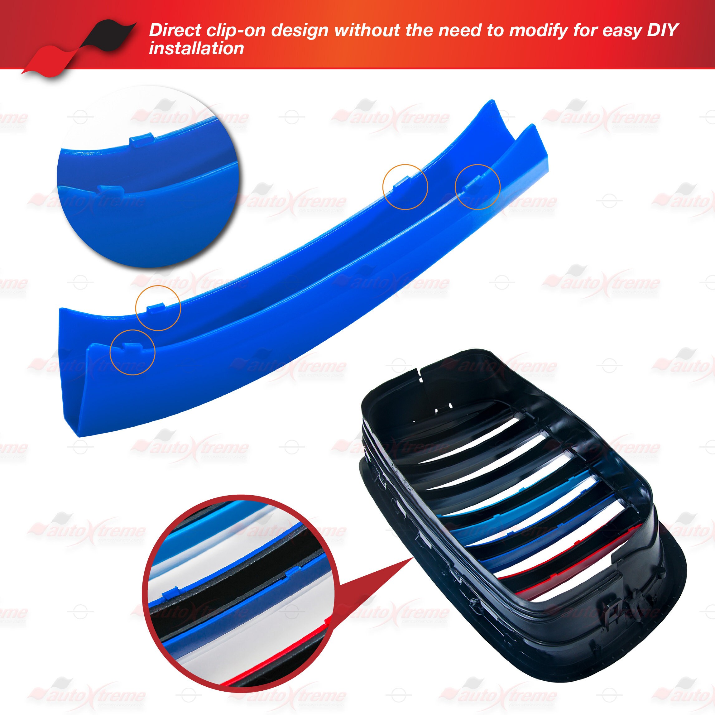Tri-color 9 BARS Kidney Grille Front Cover Insert Clips Fits BMW 5 ...
