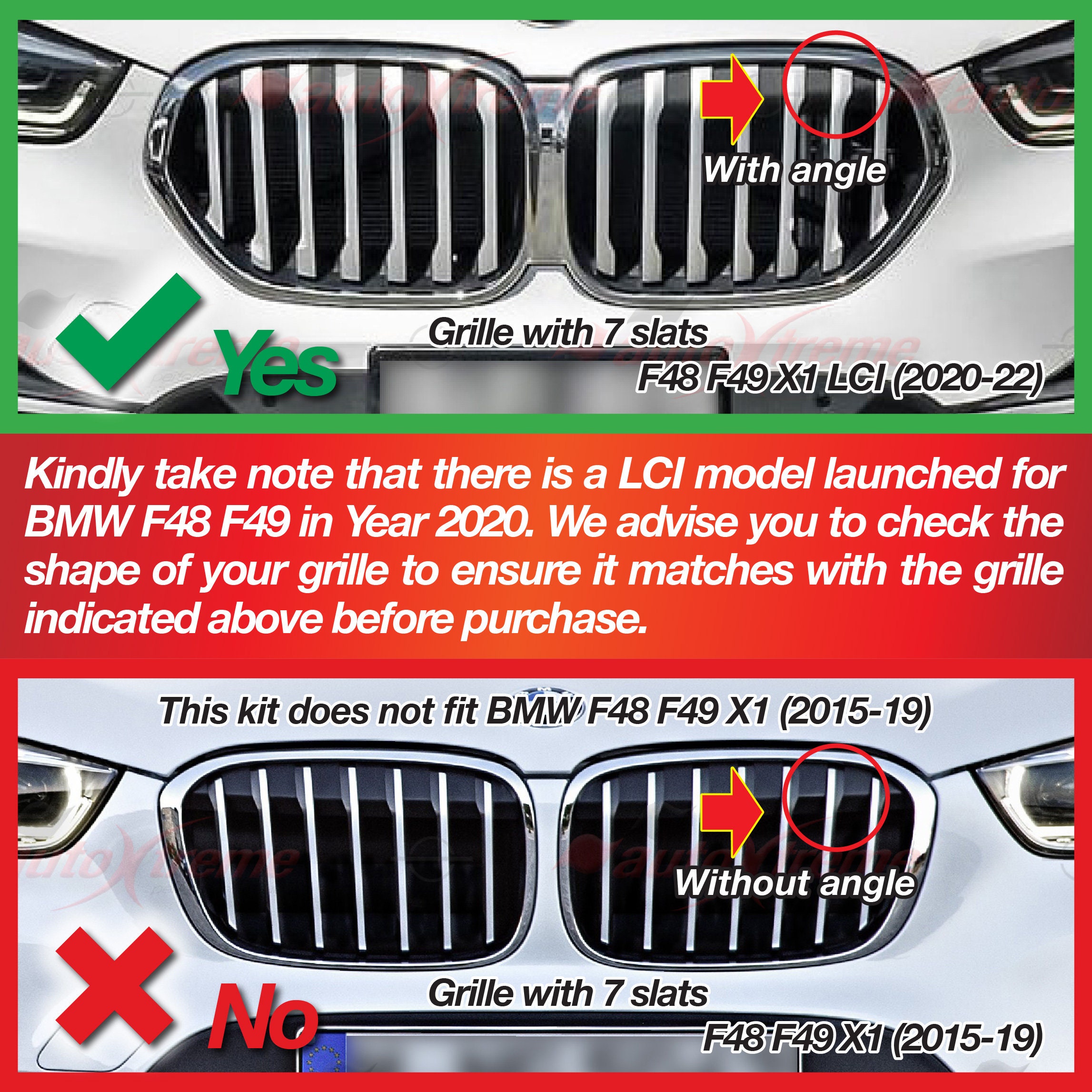 Tri-color 7 BARS Kidney Grille Front Cover Insert Clips Fits BMW X1 X ...