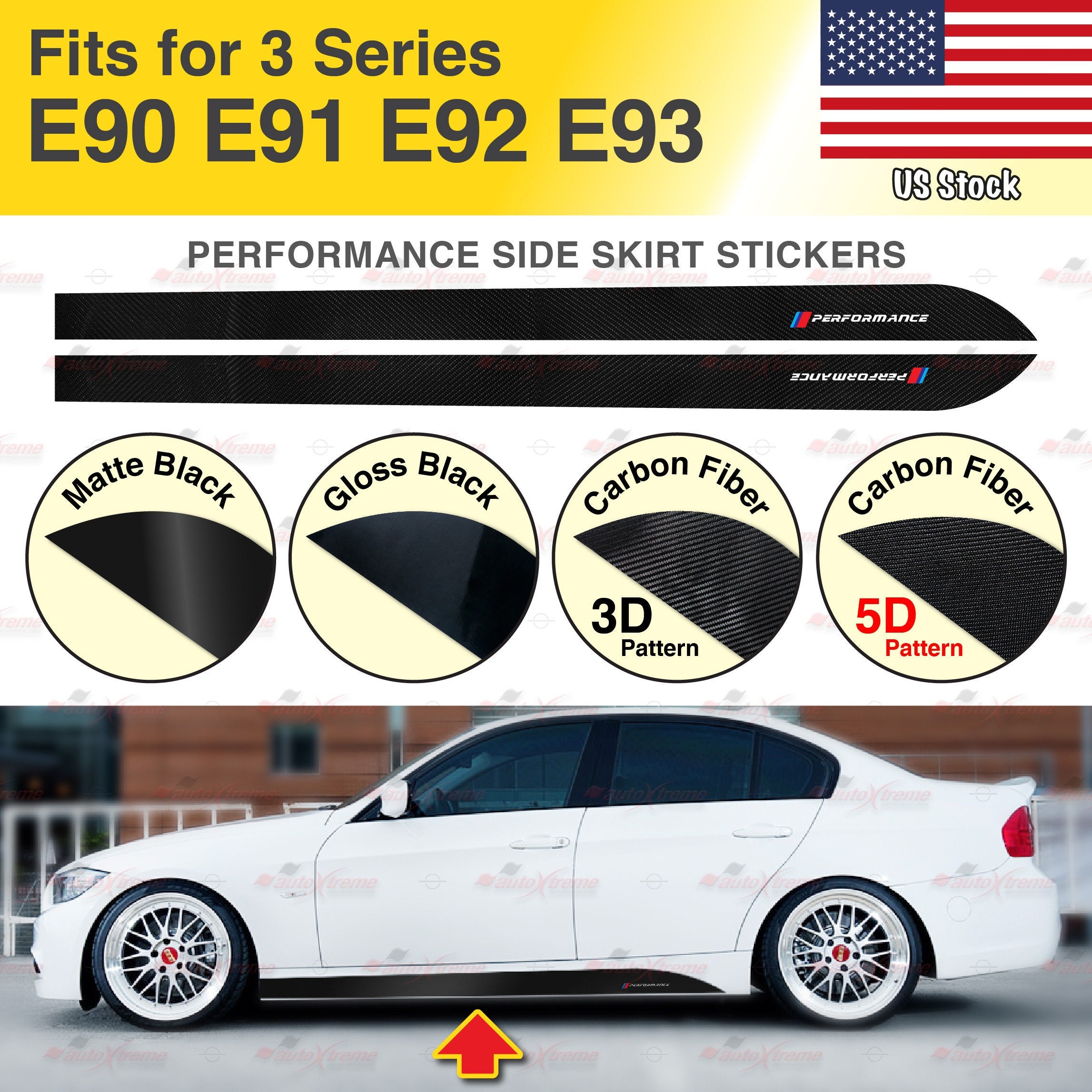 Racing Side Sticker 3D CARBON PATTERN Decal Stripe for BMW E90 E91 E92 E93  3 Ser