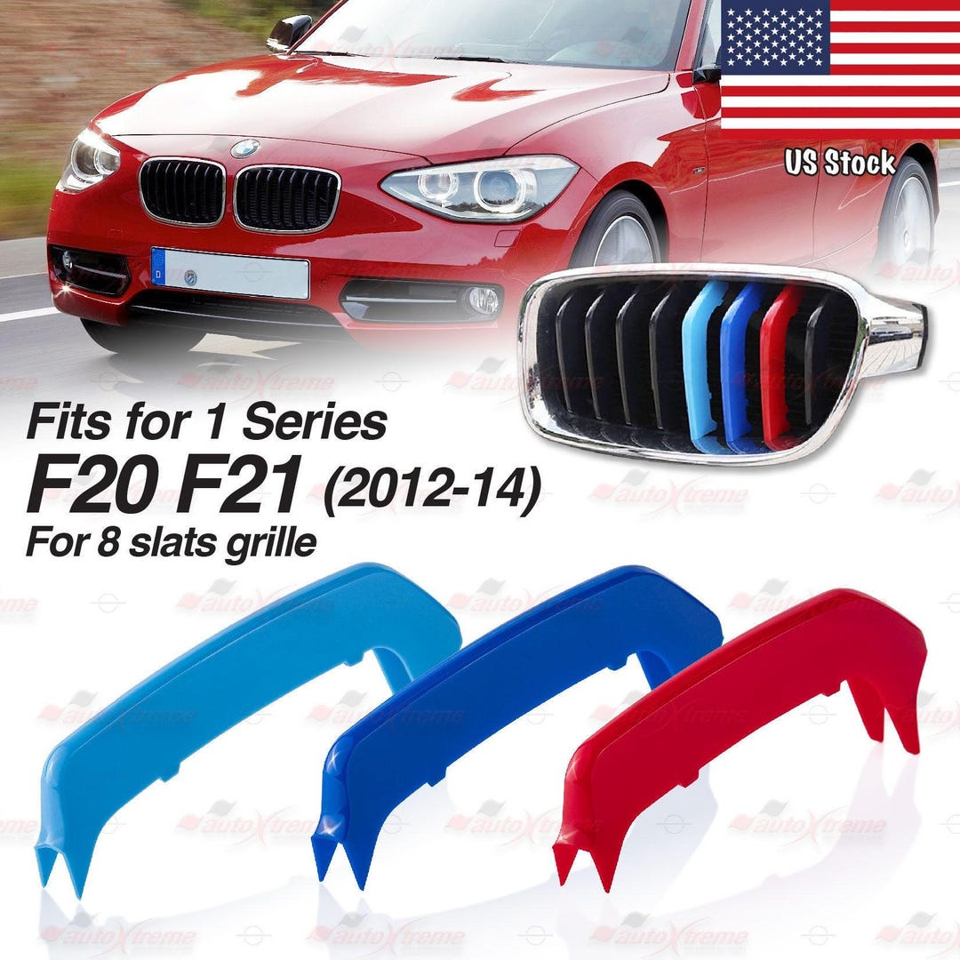 Tri-color 8 BARS Kidney Grille Front Cover Insert Clips Fits BMW 1 ...