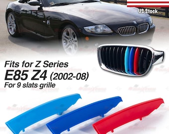Tri-Color 9 BARS Kidney Grille Front Cover Insert Clips fits BMW Z Series E85 Z4 2002-2008 | AutoXtreme