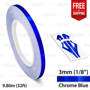 CHROME BLUE 1/8" 3mm Roll Pin Stripe Car PinStriping Styling Trim Adhesive Line Tape Decal Vinyl Sticker | 32ft 9.80m | AutoXpress
