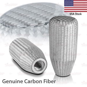 Carbon Fiber Silver Cylindrical Shape Sports Gear Shift Knob including 3 Screw Adaptors compatible with 5 or 6 Speed MT | AutoXpress