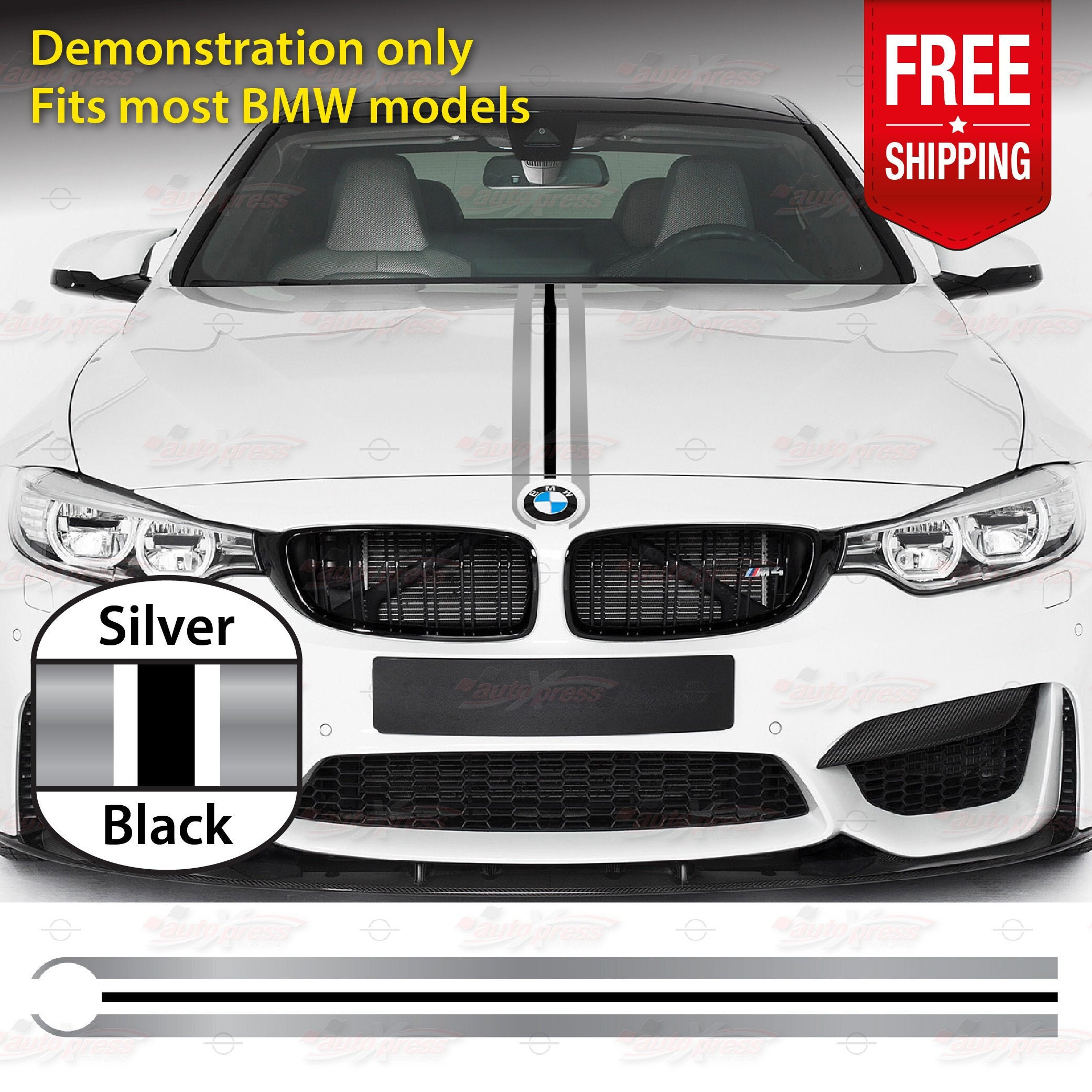 SILVER & BLACK Trim Performance Rally Graphic Line Car Engine Hood Bonnet Decal  Vinyl Stickers for All BMW Autoxpress 
