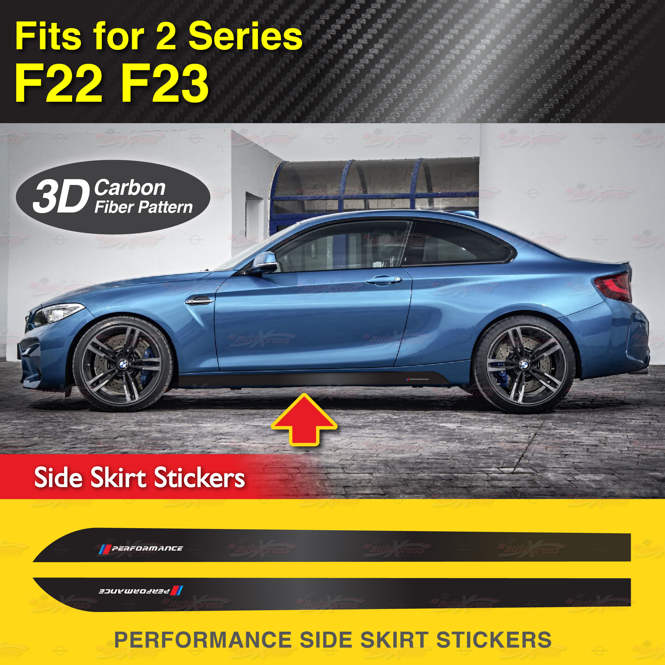 Performance Side Skirt Decals Racing Stripes 3D CARBON PATTERN Finish ...